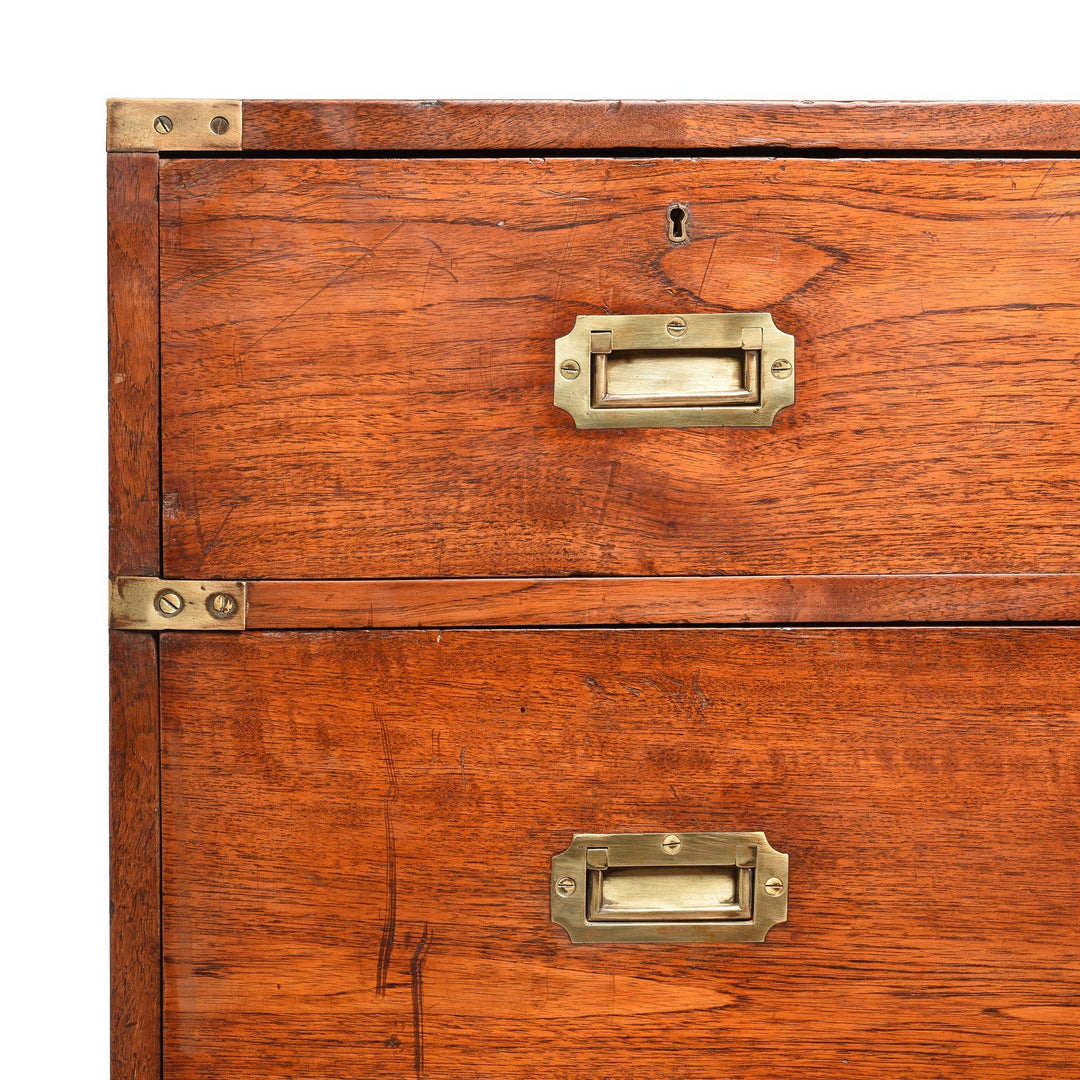 Corner Detail Of Anglo Indian Teak Campaign Chest Of Drawers - 19thC | Indigo Antiques
