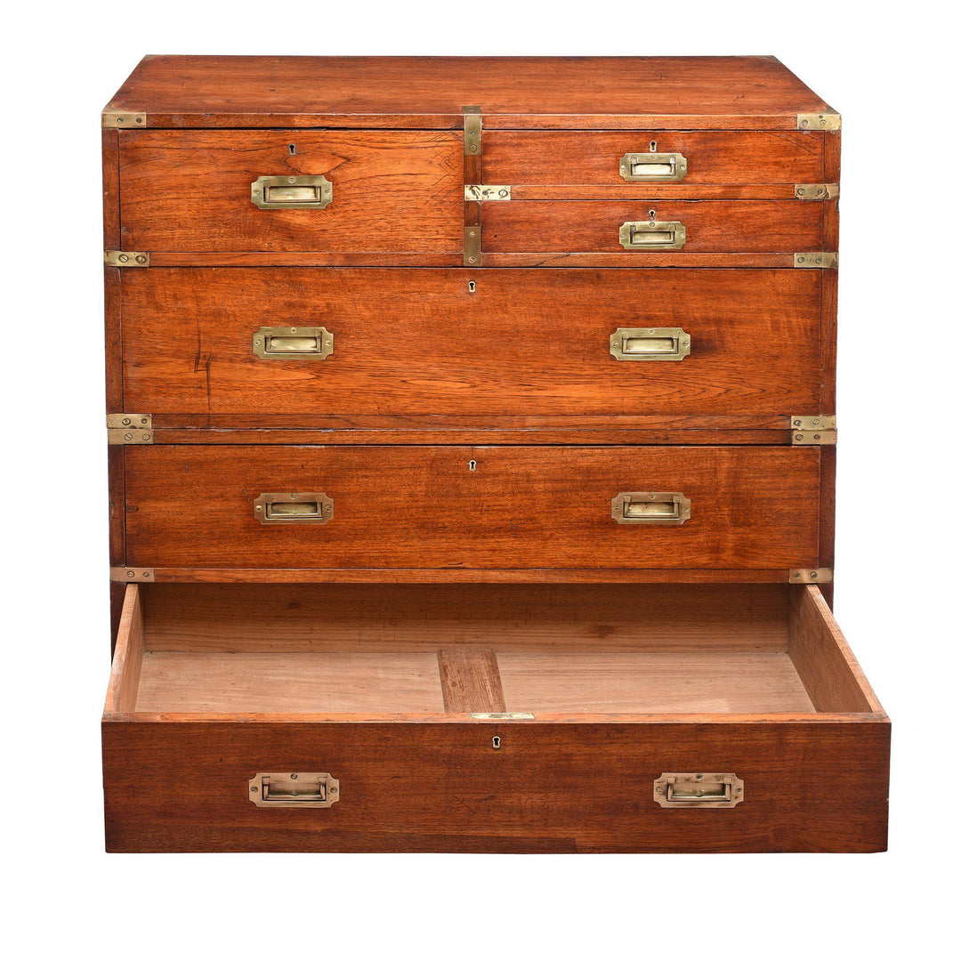 Draw Detail Of Anglo Indian Teak Campaign Chest Of Drawers - 19thC | Indigo Antiques