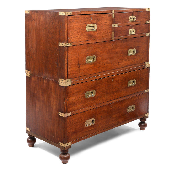 Corner View Of Anglo Indian Teak Campaign Chest Of Drawers - 19thC | Indigo Antiques