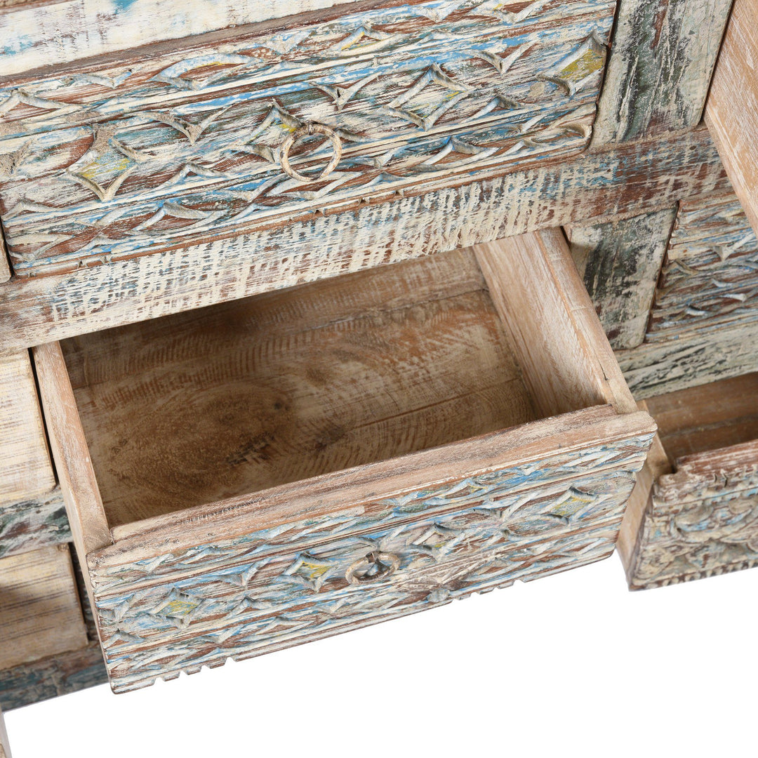 Draw Interior Detail From Carved Chest Of 12 Drawers Made From Reclaimed Teak | Indigo Antiques