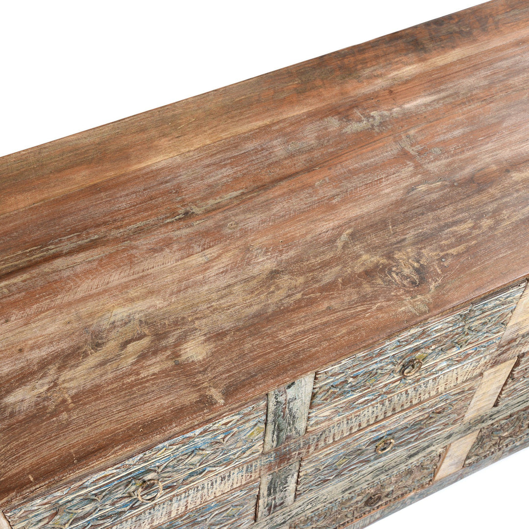 Surface Detail From Carved Chest Of 12 Drawers Made From Reclaimed Teak | Indigo Antiques