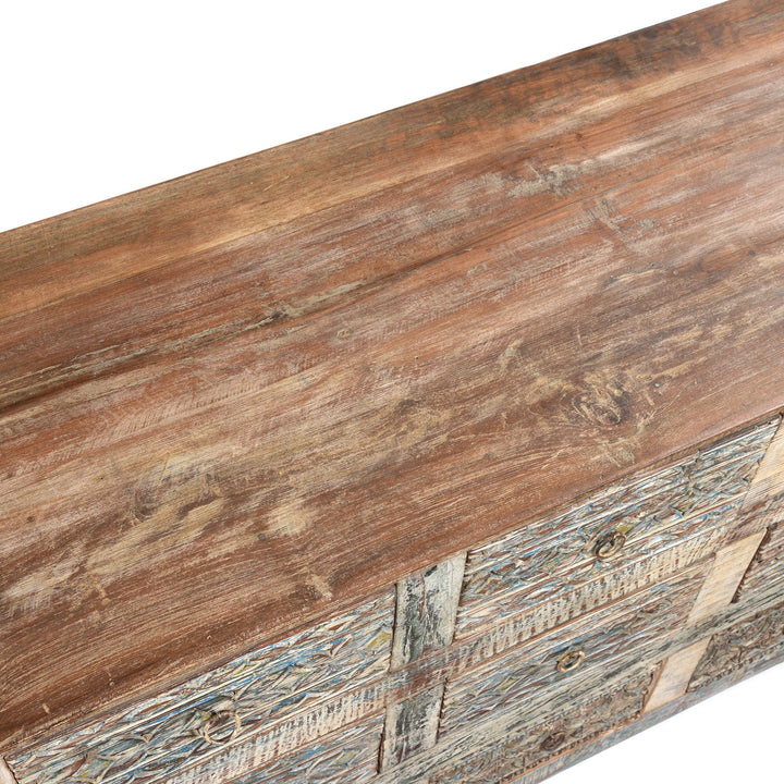 Surface Detail From Carved Chest Of 12 Drawers Made From Reclaimed Teak | Indigo Antiques