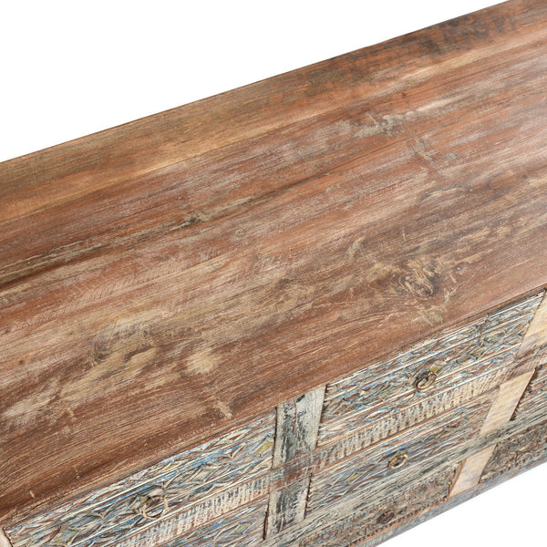 Carved Chest Of 12 Drawers Made From Reclaimed Teak