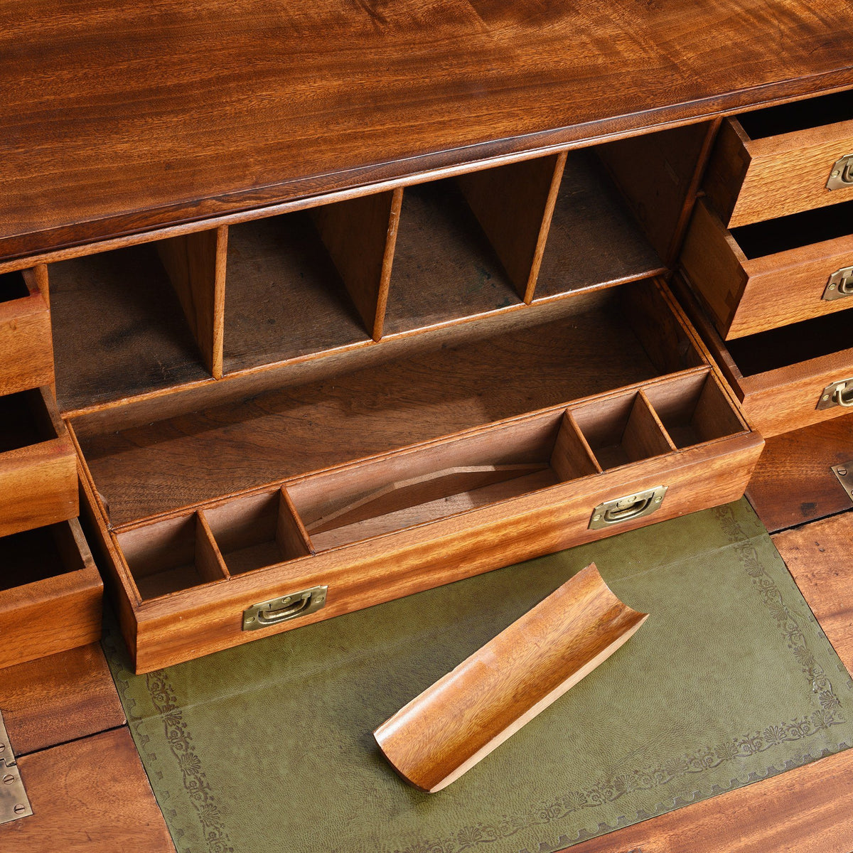 Draws & Pigeon Hole Detail rom Chinese Export Secretaire Campaign Chest - Ca 1865 | Indigo Antiques