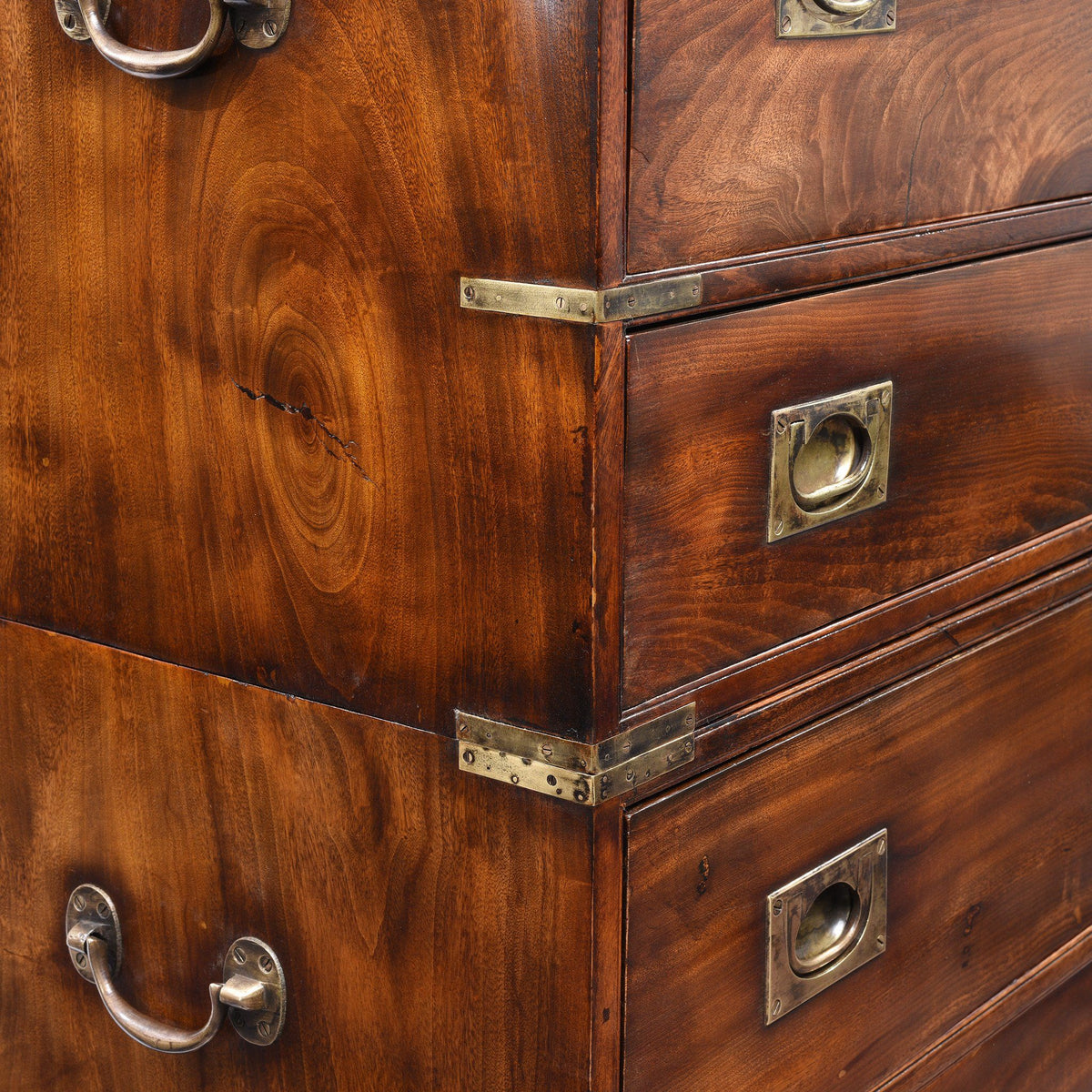 Corner Binding View Of Chinese Export Secretaire Campaign Chest - Ca 1865 | Indigo Antiques