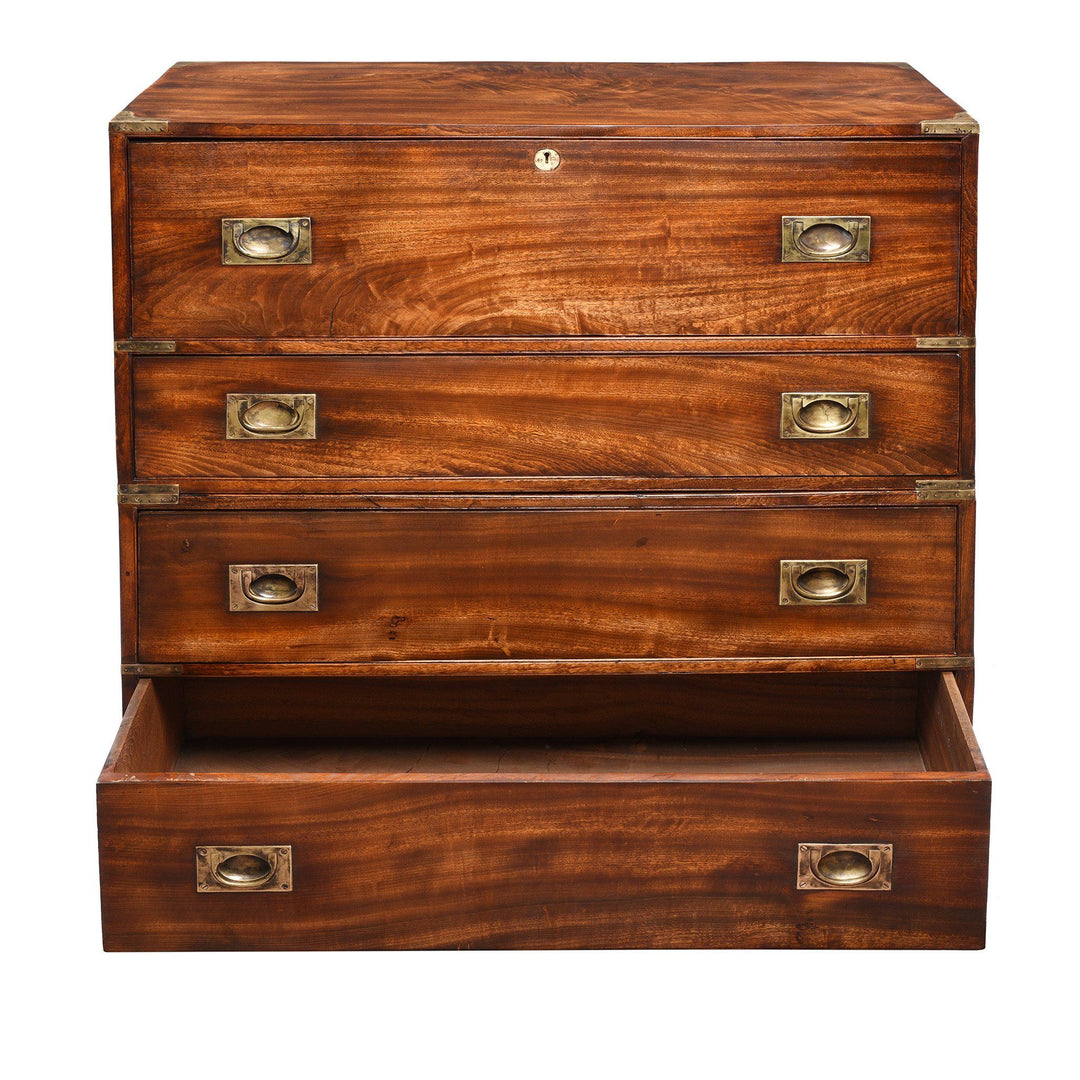 Open Draw Detail From Open Secretaire View Of Chinese Export Secretaire Campaign Chest - Ca 1865 | Indigo Antiques