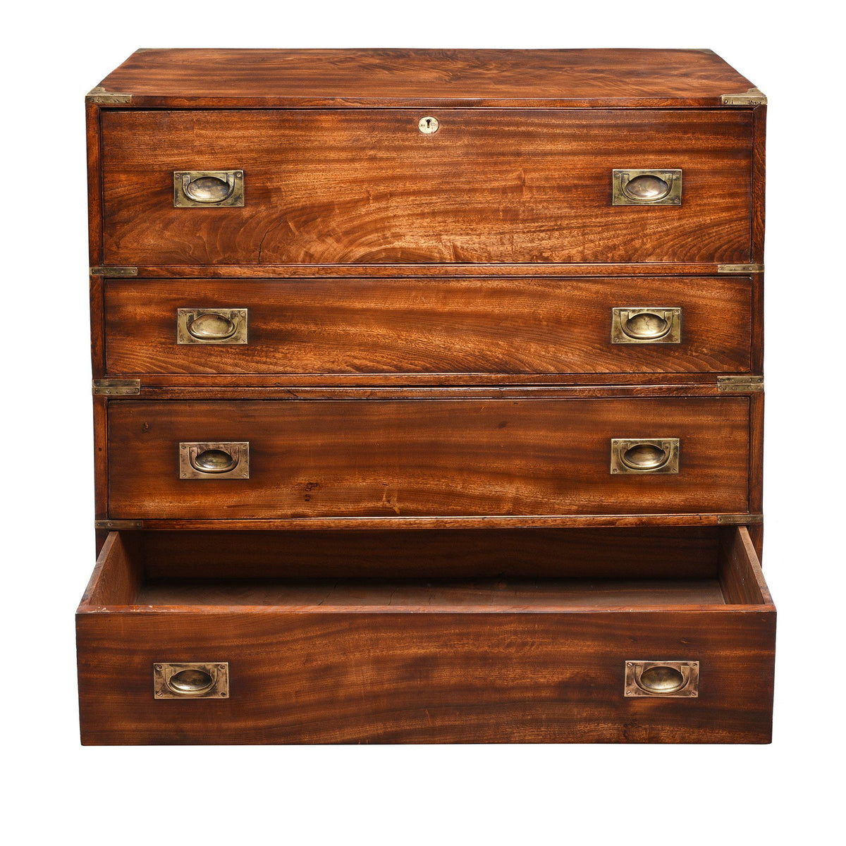 Open Draw Detail From Open Secretaire View Of Chinese Export Secretaire Campaign Chest - Ca 1865 | Indigo Antiques