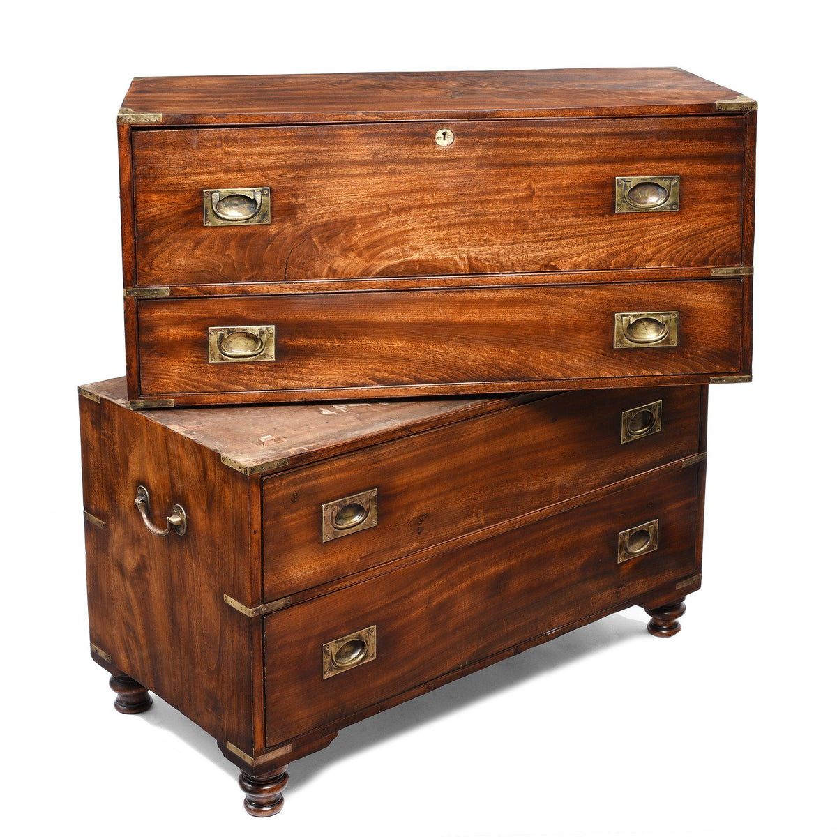 Split View Chinese Export Secretaire Campaign Chest - Ca 1865 | Indigo Antiques