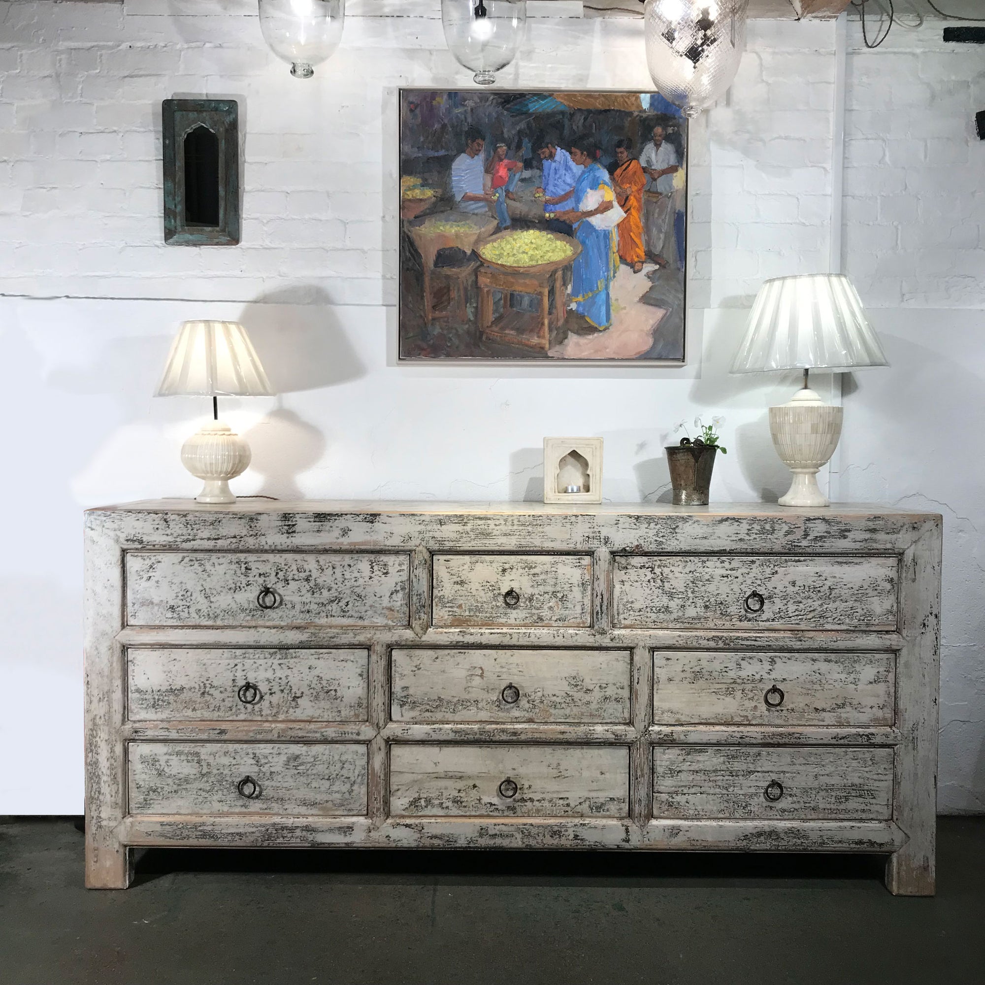 Painted 9 Drawer Sideboard From Mongolia Made From Reclaimed Wood | Indigo Oriental Antiques
