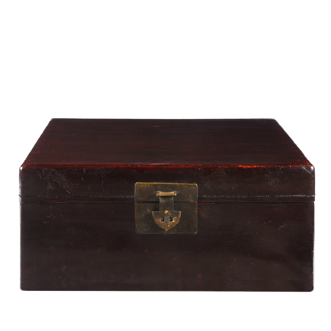 Chinese Aubergine Leather Trunk From Shanghai - Ca 1920 | Indigo Antiques