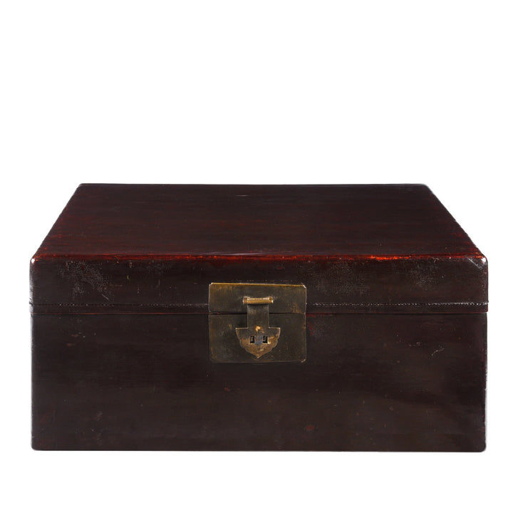 Chinese Aubergine Leather Trunk From Shanghai - Ca 1920 | Indigo Antiques