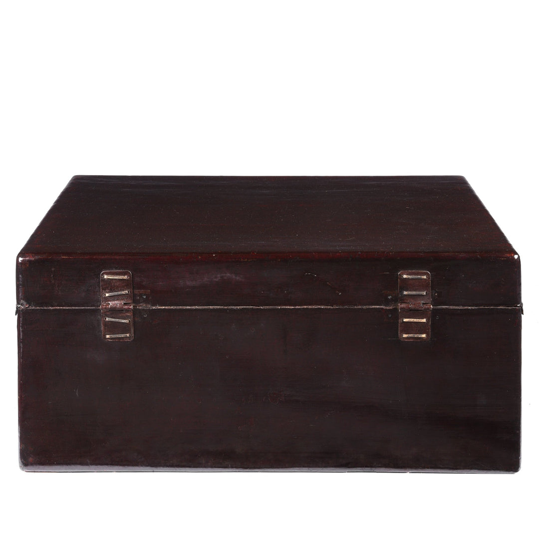 Reverse Detail From a Chinese Aubergine Leather Trunk From Shanghai - Ca 1920 | Indigo Antiques