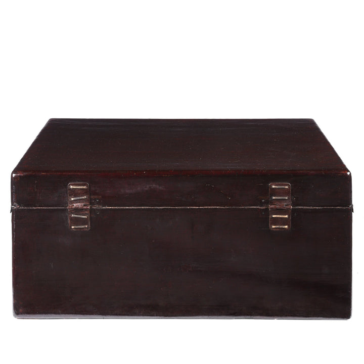 Reverse Detail From a Chinese Aubergine Leather Trunk From Shanghai - Ca 1920 | Indigo Antiques