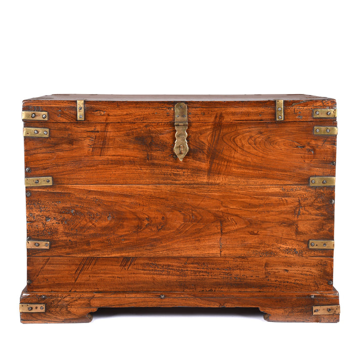 Antique Brass Bound & Teak Indian Military Campaign Chest From Rajasthan  -19thC | Indigo Antiques