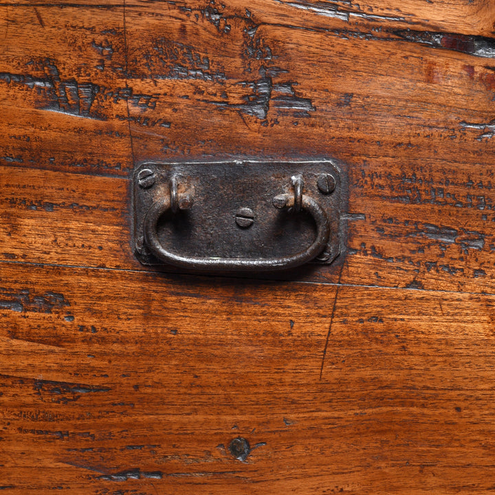 Iron handle views of a Antique Brass Bound & Teak Indian Military Campaign Chest From Rajasthan -19thC | Indigo Antiques