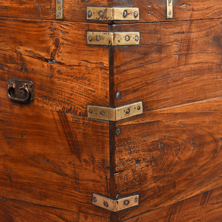 Antique Brass Bound & Teak Indian Military Campaign Chest From Rajasthan -19thC | Indigo Antiques