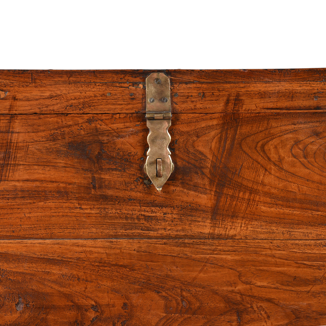 Antique Lock detail from a Brass Bound & Teak Indian Military Campaign Chest From Rajasthan  -19thC | Indigo Antiques