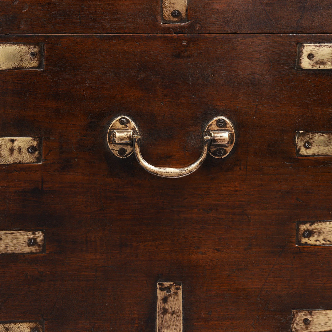 Brass Bound Indian Teak Military Chest From Rajasthan - 19thC
