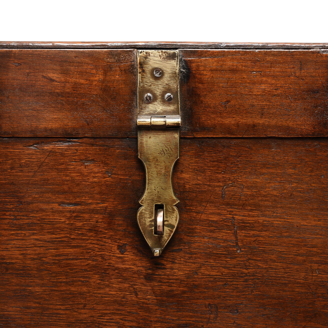 Brass Bound Indian Teak Military Chest From Rajasthan - 19thC