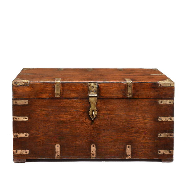 Brass Bound Indian Teak Military Chest - 19thC