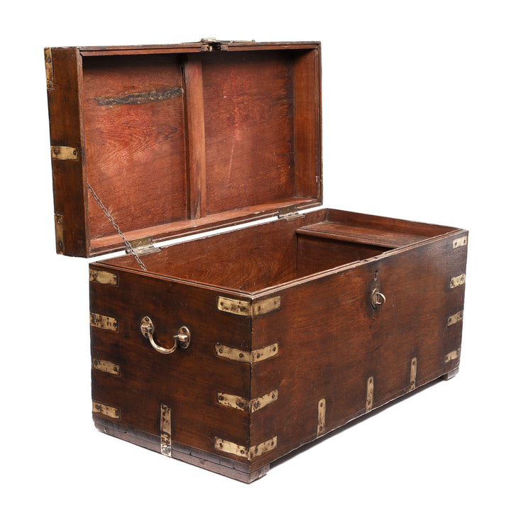 Brass Bound Indian Teak Military Chest From Rajasthan - 19thC