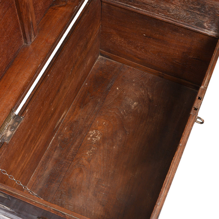 Brass Bound Indian Teak Military Chest From Rajasthan - 19thC