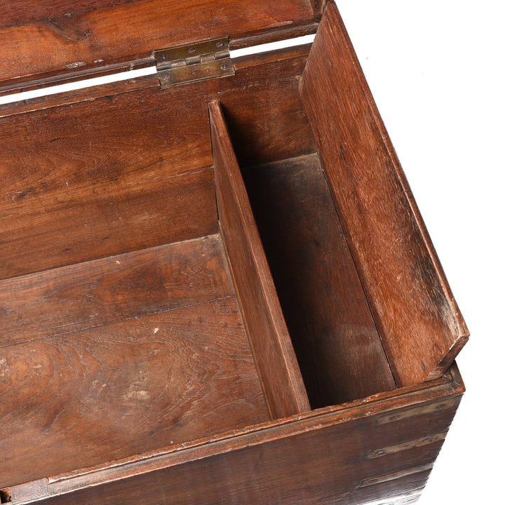 Brass Bound Indian Teak Military Chest From Rajasthan - 19thC