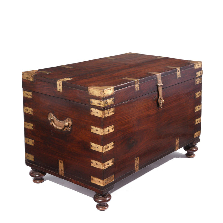 Antique Indian Brass Bound Rosewood Military Chest - 19thC | Indigo Antiques