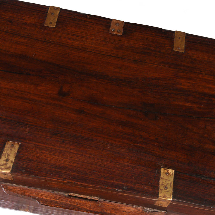 Top detail of a Antique Indian Brass Bound Rosewood Military Chest - 19thC | Indigo Antiques