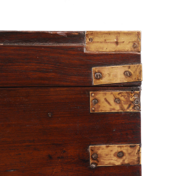 Brass detail of a Antique Indian Brass Bound Rosewood Military Chest - 19thC | Indigo Antiques