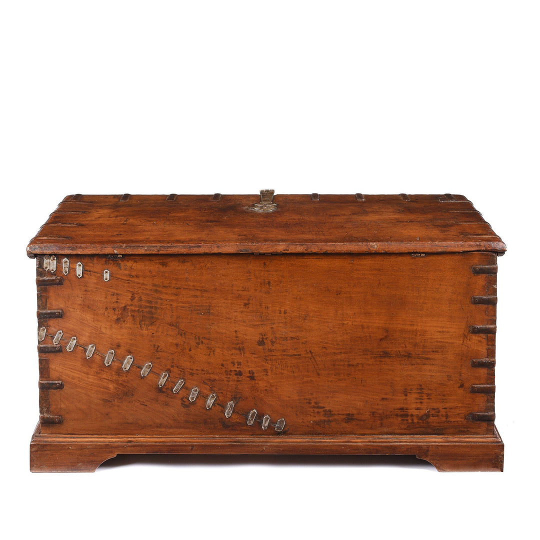 Back Of Brass Bound Teak Dowry Chest From Kutch - 19thC | Indigo Antiques