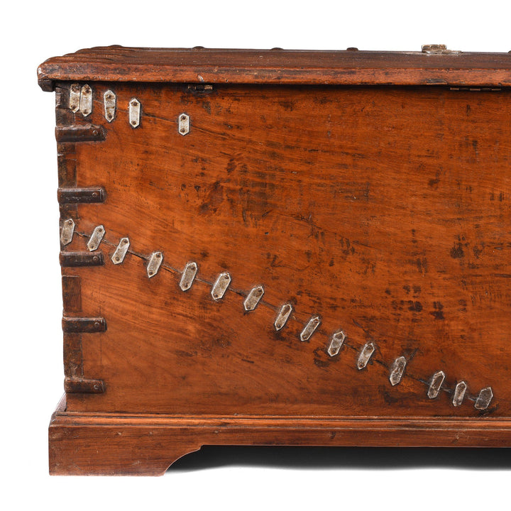 Repair Work Detail Of Brass Bound Teak Dowry Chest From Kutch - 19thC | Indigo Antiques