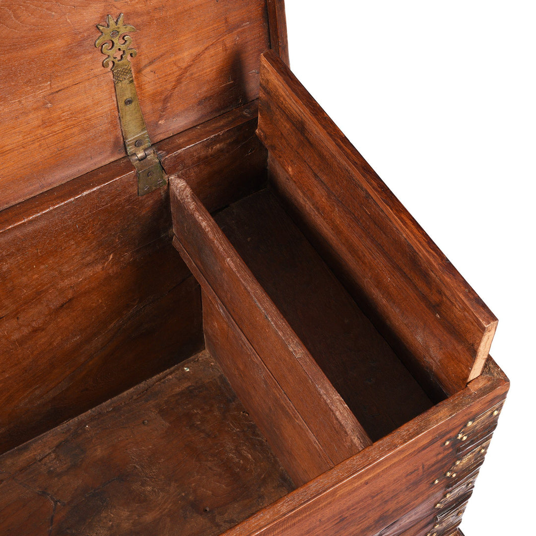 Interior Compartment Of Brass Bound Teak Dowry Chest From Kutch - 19thC | Indigo Antiques