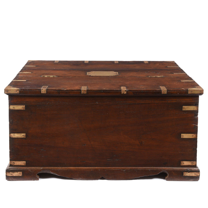 Reverse Of Brass Bound Teak Indian Campaign Chest, Rajasthan -19thC | Indigo Antiques