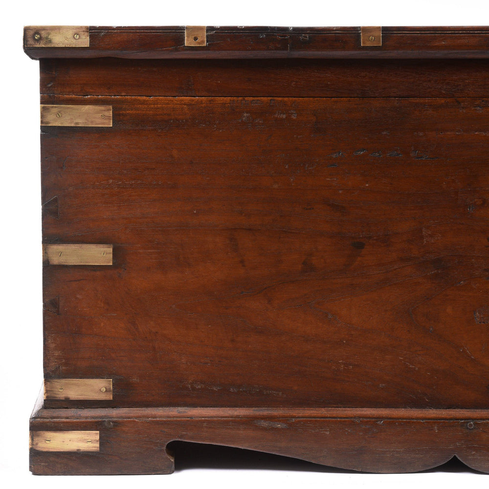 Corner Detail Of Brass Bound Teak Indian Campaign Chest, Rajasthan -19thC | Indigo Antiques