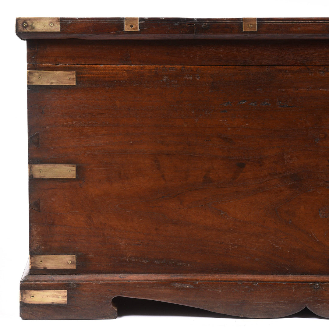 Corner Detail Of Brass Bound Teak Indian Campaign Chest, Rajasthan -19thC | Indigo Antiques