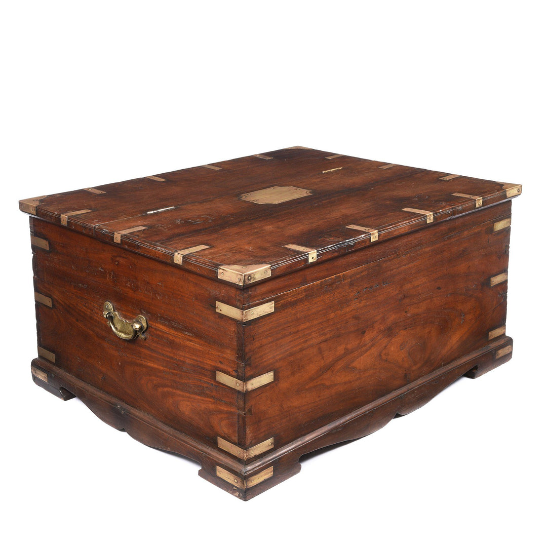 Angle View Of Brass Bound Teak Indian Campaign Chest, Rajasthan -19thC | Indigo Antiques