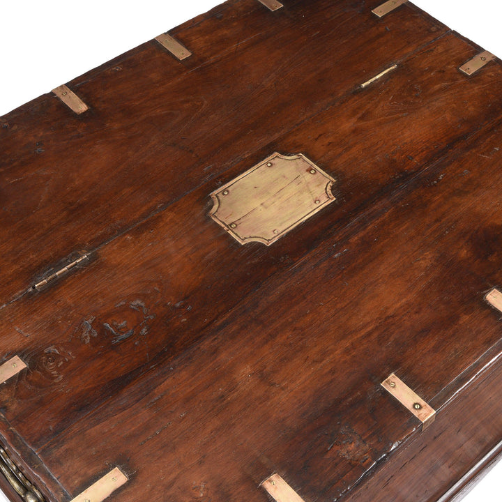 Surface View Of Brass Bound Teak Indian Campaign Chest, Rajasthan -19thC | Indigo Antiques
