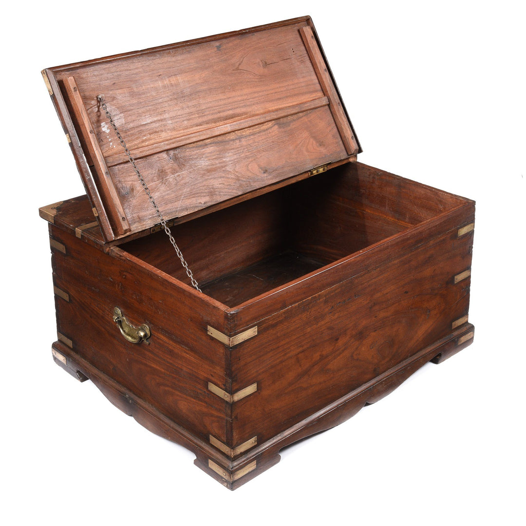 Open View Of Brass Bound Teak Indian Campaign Chest, Rajasthan -19thC | Indigo Antiques