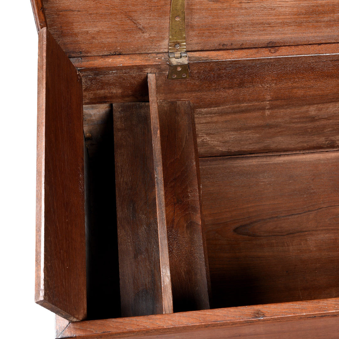 Hidden Compartment View Of Brass Bound Teak Indian Military Chest, Rajasthan -19Thc| Indigo Antiques
