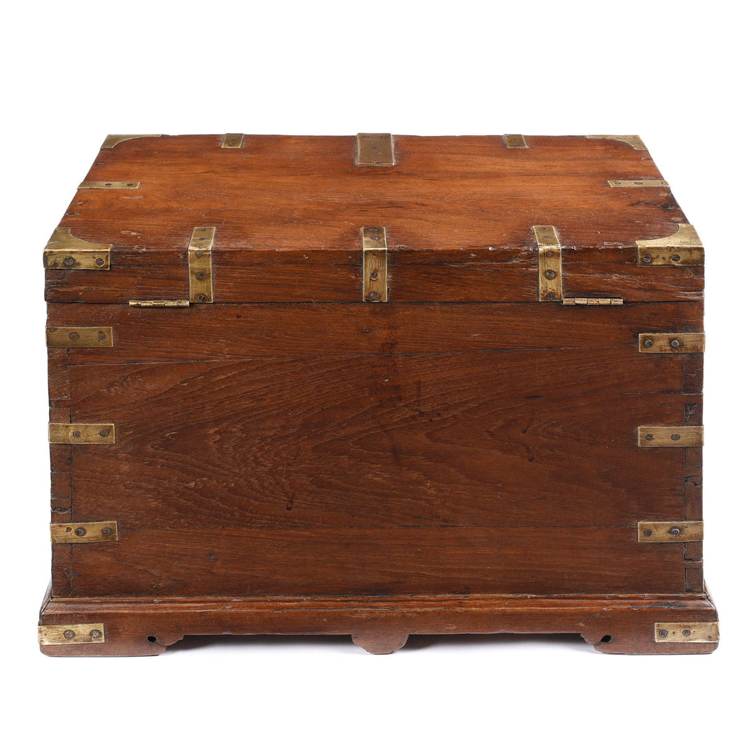 Reverse Of Brass Bound Teak Indian Military Chest, Rajasthan -19Thc | Indigo Antiques