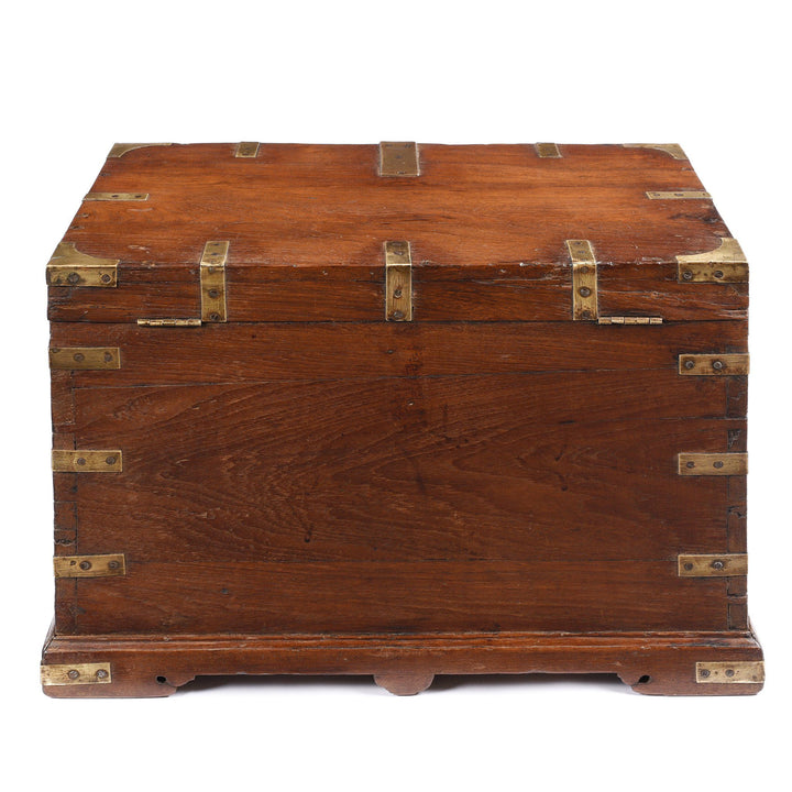 Reverse Of Brass Bound Teak Indian Military Chest, Rajasthan -19Thc | Indigo Antiques