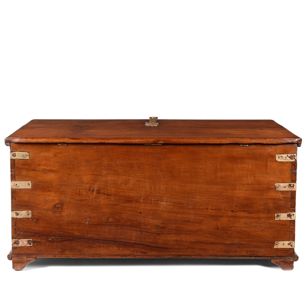 Back Of Brass Bound Teak Indian Military Chest, Rajasthan -19Thc| Indigo Antiques