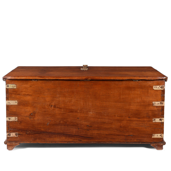 Back Of Brass Bound Teak Indian Military Chest, Rajasthan -19Thc| Indigo Antiques