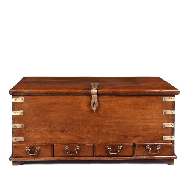 Brass Bound Teak Indian Anglo-Indian Chest, Rajasthan -19Thc