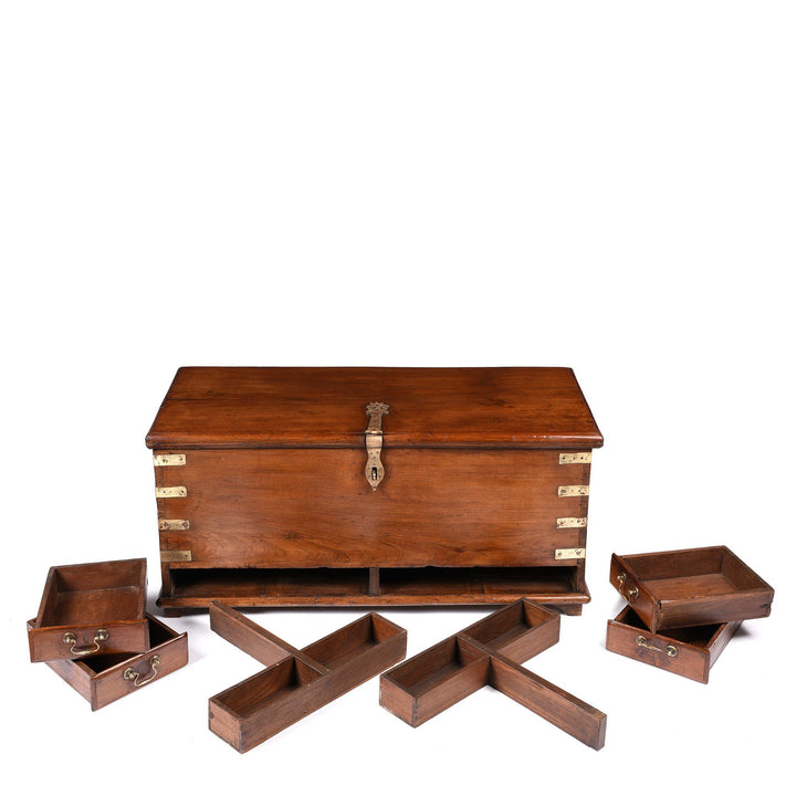 Secret Compartments Of Brass Bound Teak Indian Military Chest, Rajasthan -19Thc| Indigo Antiques