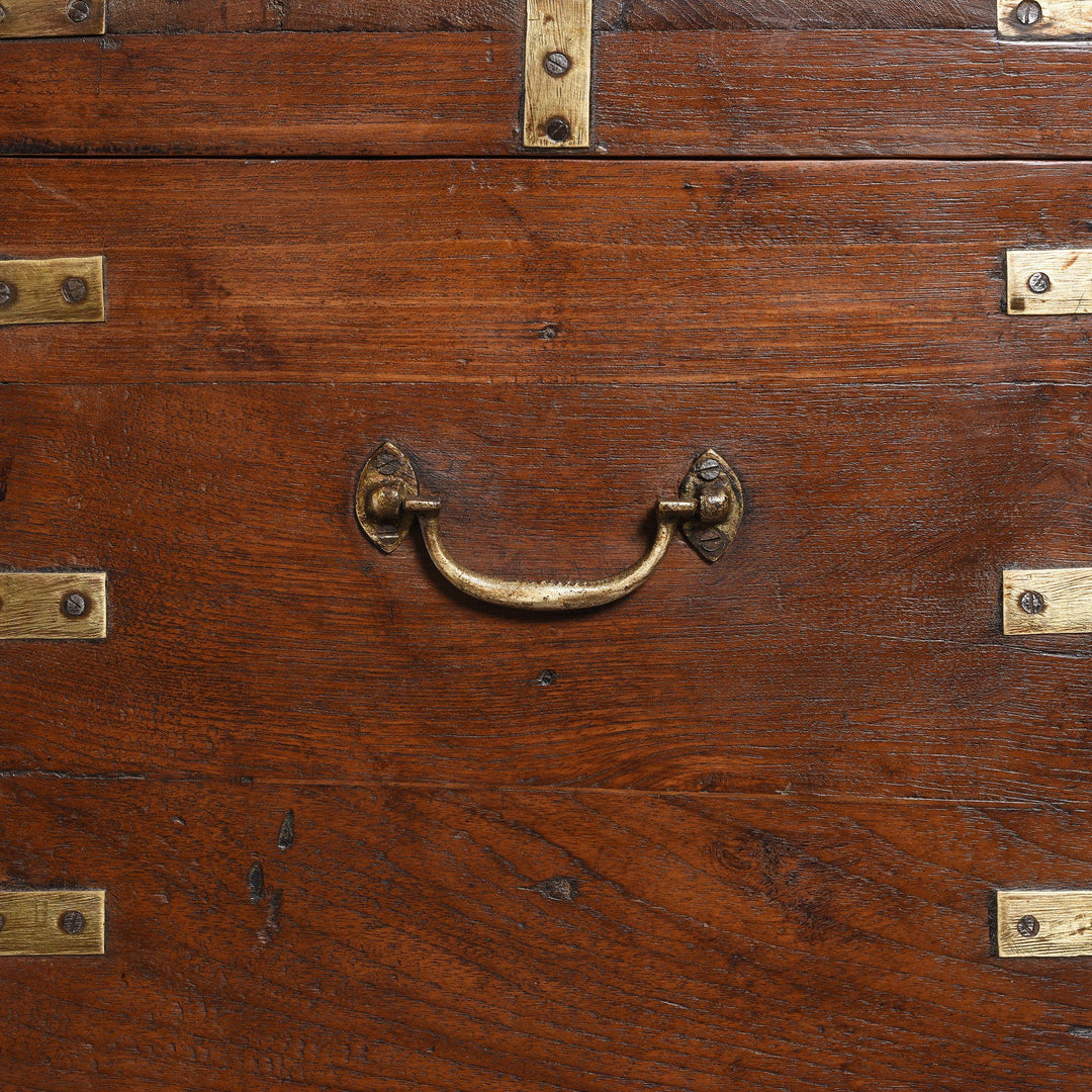 Handle Detail From Brass Bound Teak Indian Military Chest, Rajasthan -19Thc | Indigo Antiques