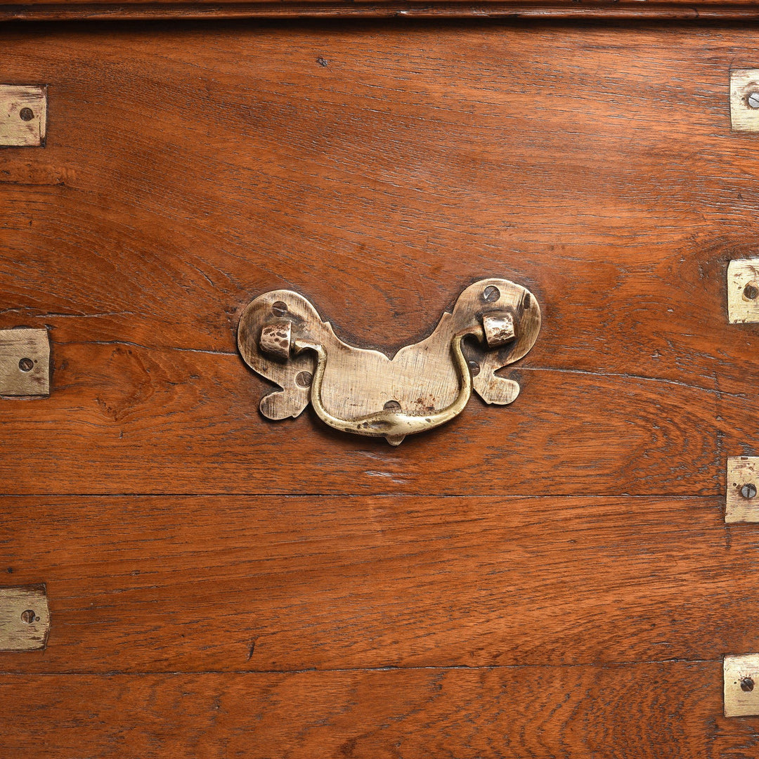 Handle Detail Of Brass Bound Teak Indian Military Chest, Rajasthan -19Thc| Indigo Antiques