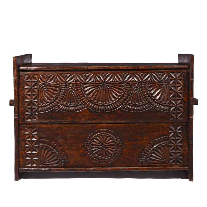 Carved Himalayan Cedar Coffer from the Kulu Valley - 19thC Console Storage Chest | Indigo Oriental Antiques