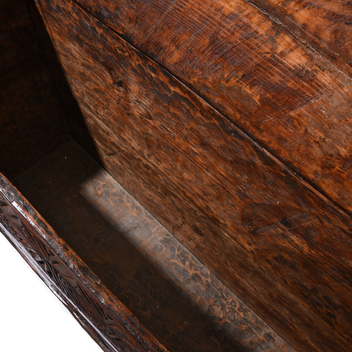 Carved Himalayan Cedar Coffer from the Kulu Valley - 19thC Console Storage Chest | Indigo Oriental Antiques